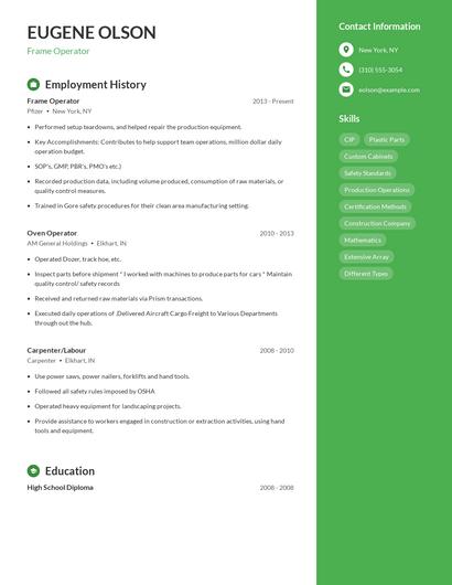 Frame Operator Resume