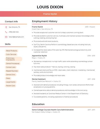 Frame Stylist Resume