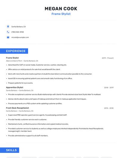 Frame Stylist Resume