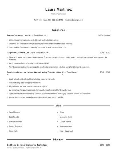 Framer/Carpenter Resume