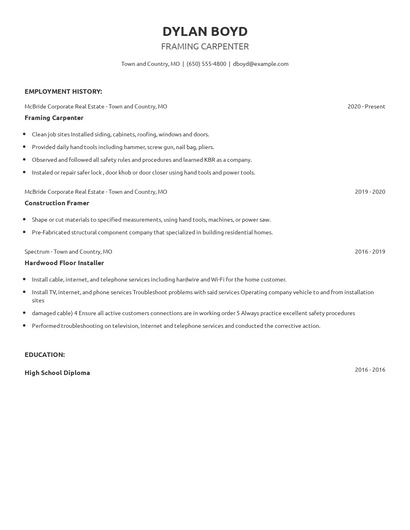 Framing Carpenter Resume