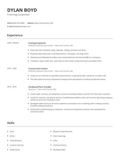 Framing Carpenter Resume