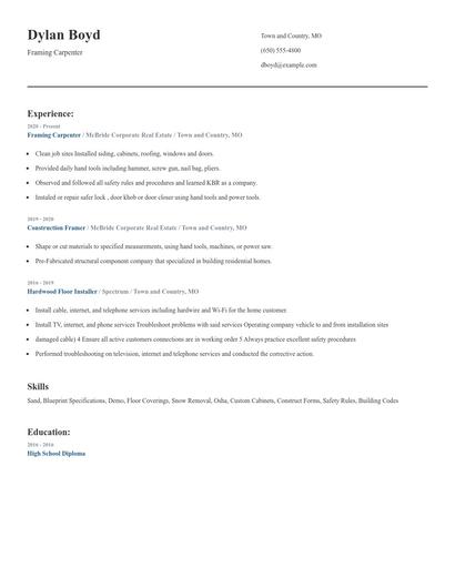 Framing Carpenter Resume