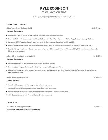 Framing Consultant Resume