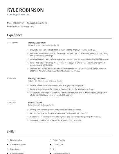 Framing Consultant Resume