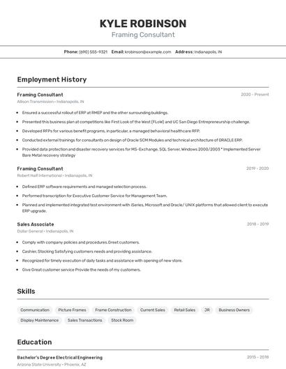 Framing Consultant Resume
