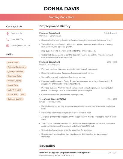 Framing Consultant Resume