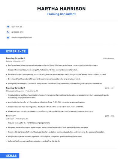 Framing Consultant Resume