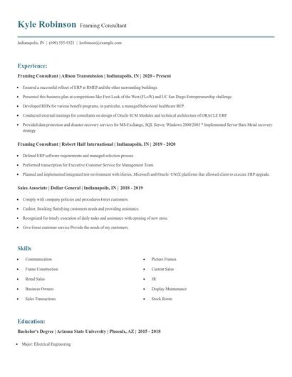Framing Consultant Resume