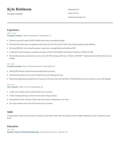 Framing Consultant Resume