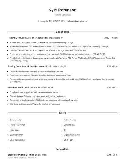 Framing Consultant Resume