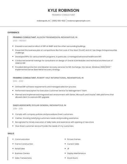 Framing Consultant Resume