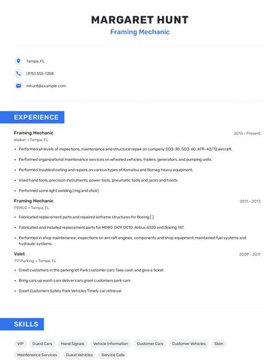 Framing Mechanic Resume