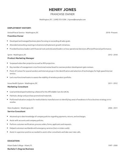 Franchise Owner Resume