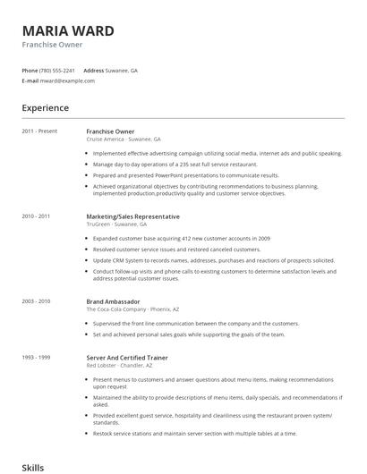 Franchise Owner Resume
