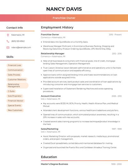 Franchise Owner Resume
