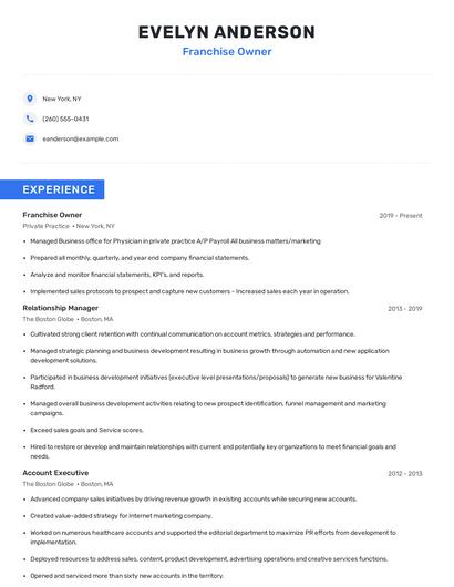 Franchise Owner Resume