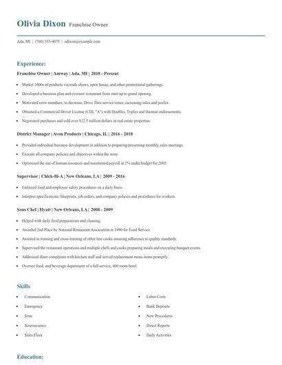Franchise Owner Resume