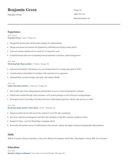 Franchise Owner Resume