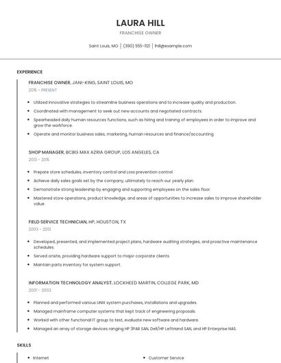 Franchise Owner Resume