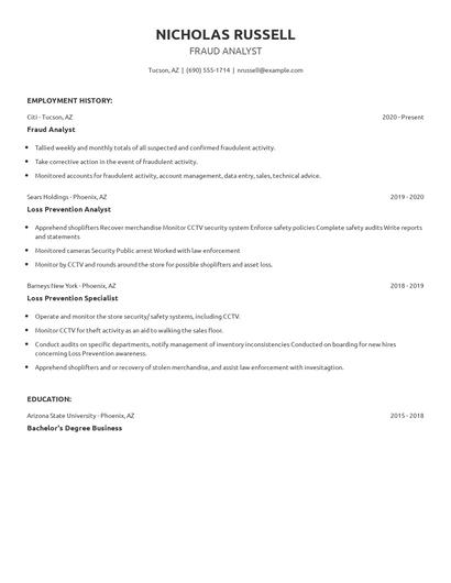 Fraud Analyst Resume