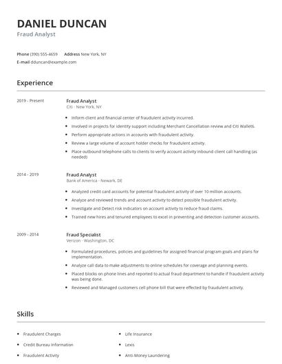 Fraud Analyst Resume