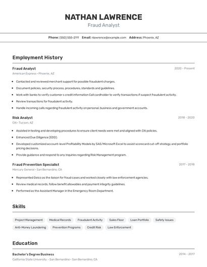 Fraud Analyst Resume