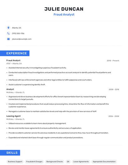 Fraud Analyst Resume