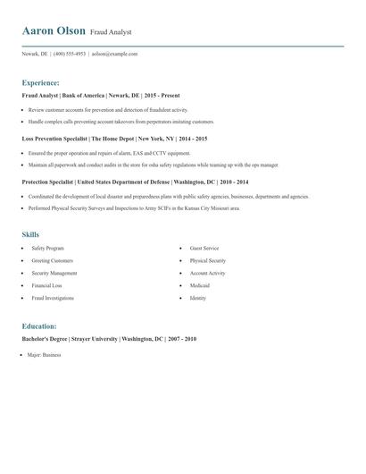 Fraud Analyst Resume