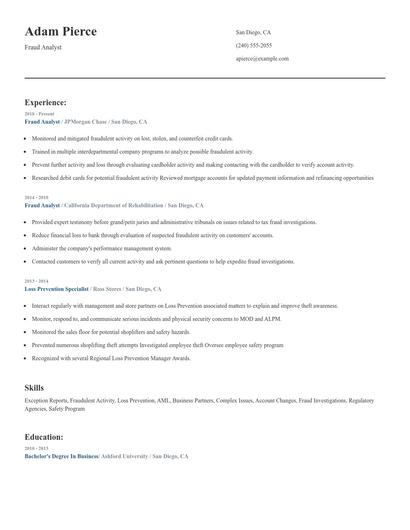Fraud Analyst Resume