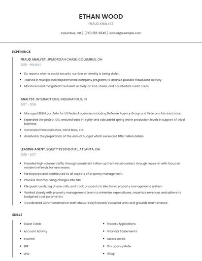 Fraud Analyst Resume