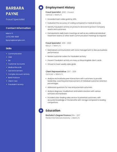 Fraud Specialist Resume