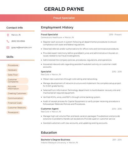 Fraud Specialist Resume