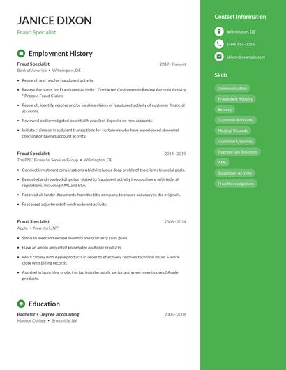 Fraud Specialist Resume