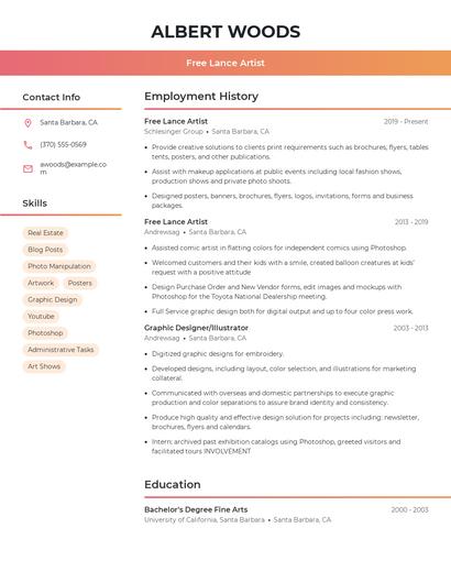 Free Lance Artist Resume