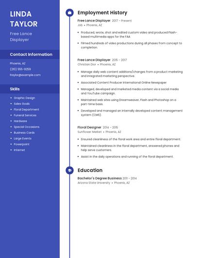 Free Lance Displayer Resume