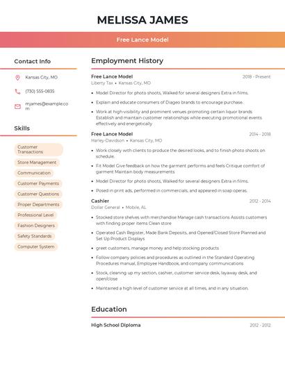 Free Lance Model Resume