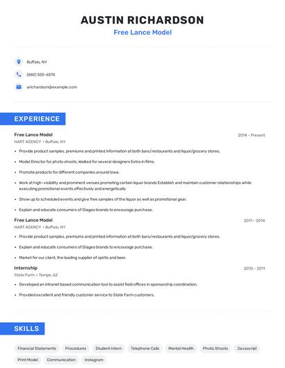 Free Lance Model Resume