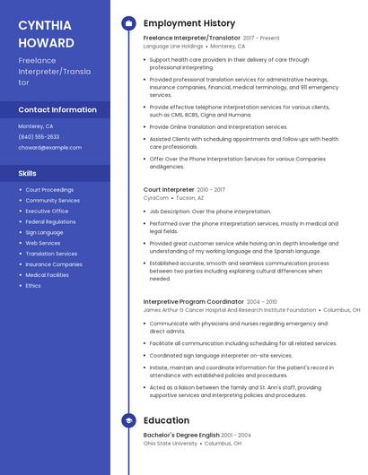 Freelance Interpreter/Translator Resume
