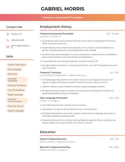 Freelance Interpreter/Translator Resume