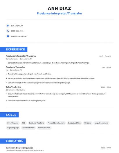 Freelance Interpreter/Translator Resume
