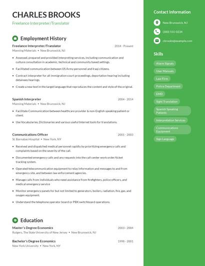 Freelance Interpreter/Translator Resume