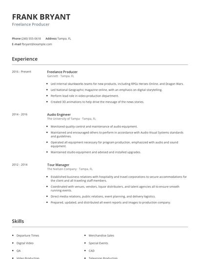 Freelance Producer Resume