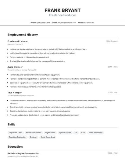 Freelance Producer Resume