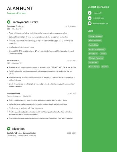 Freelance Producer Resume