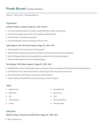 Freelance Producer Resume
