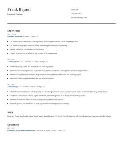 Freelance Producer Resume