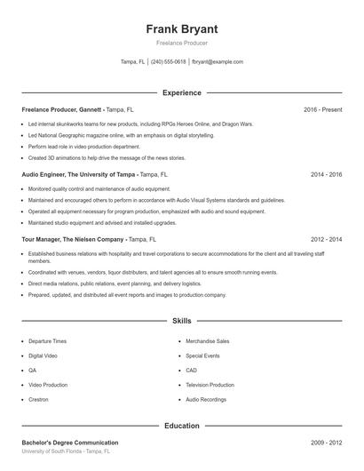 Freelance Producer Resume