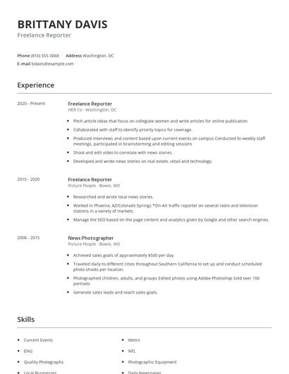 Freelance Reporter Resume