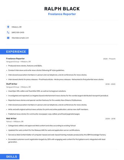 Freelance Reporter Resume